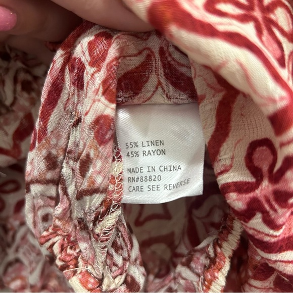 Nicole Miller Off the Shoulder Smocked Hems Pink and Red Blouse NWT M - Picture 5 of 5